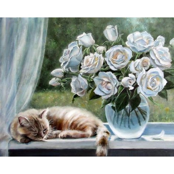 Flower And Cat Diy Paint By Numbers Kits Australia